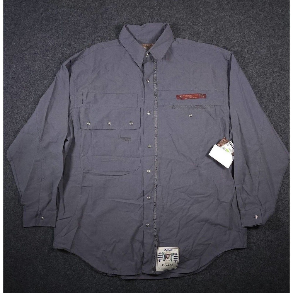 Vintage Cotler Shirt Mens XL Gray Collared Button Up Long Sleeve Polyester Y2K